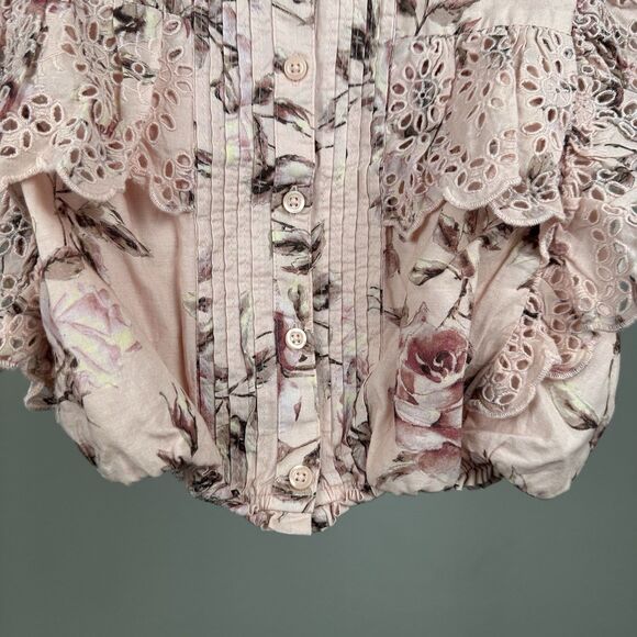 Gap × LoveShackFancy Girls Pink Floral Ruffle Button-Front Top Size Large - Picture 3 of 9